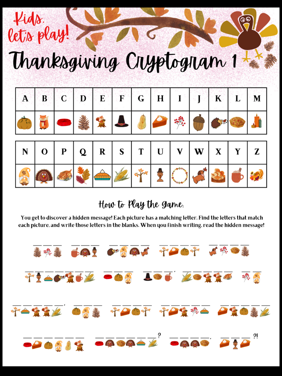 Free Thanksgiving Cryptogram Games for Kids - House of Springs